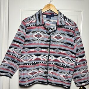 VTG Jane Ashley Tapestry Jacket Blazer Womens Sz L Southwestern Aztec Tribal Y2K